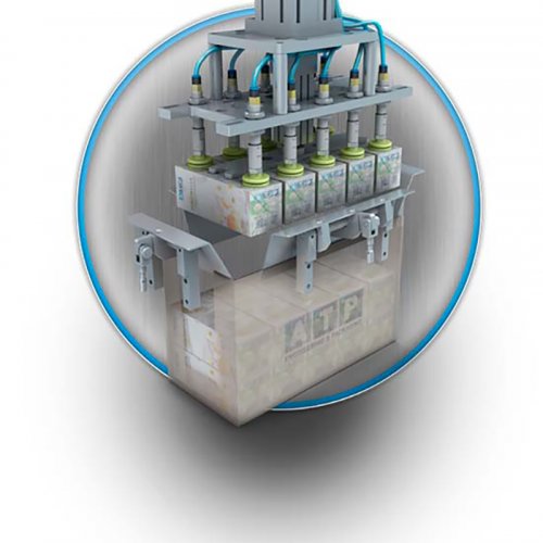 The modular robotic case packing system allows it to integrate into the american case type systems as well as wraparound and base and lid cases.